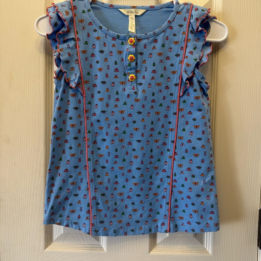 Matilda Jane Blue Button Down Shirt with insect print